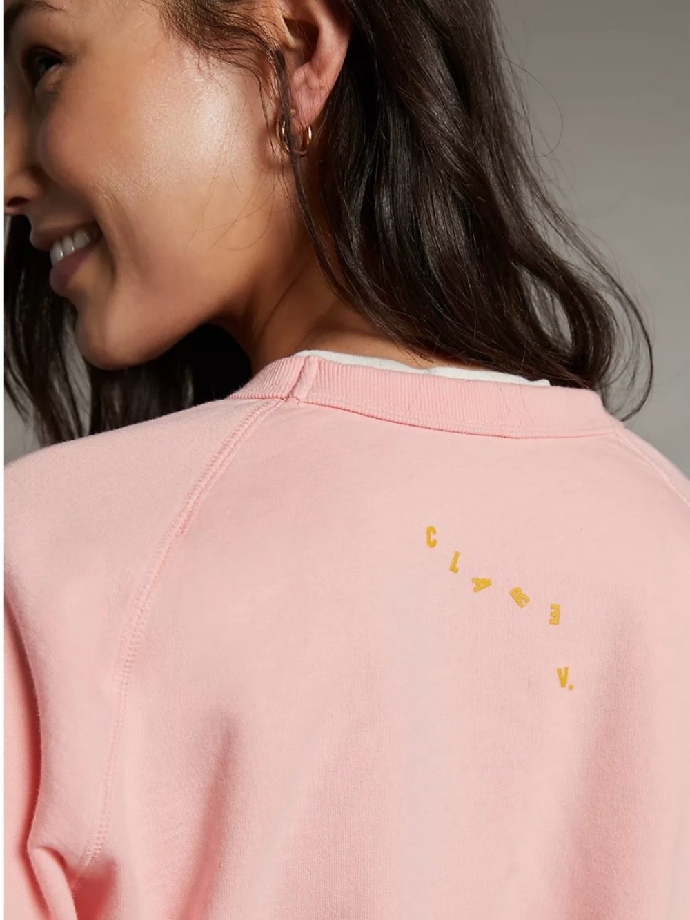 Clare V. OUI Sweatshirt in Rose Pink White Yellow 100% Cotton size Small - Picture 2 of 10